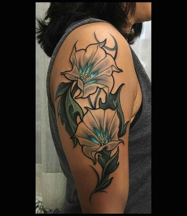 Illustrative Flower, Leaves tattoo on Upper Arm