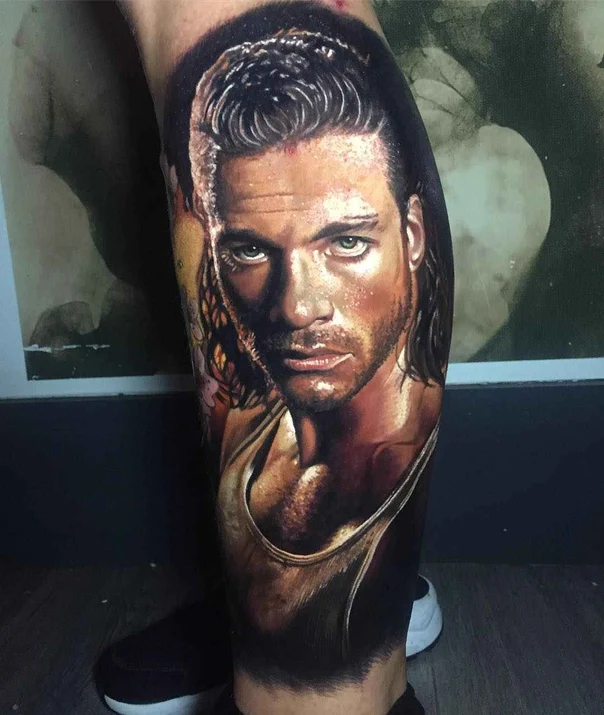 Realism Portrait tattoo on Calf