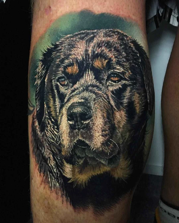 Realism Dog tattoo on Thigh