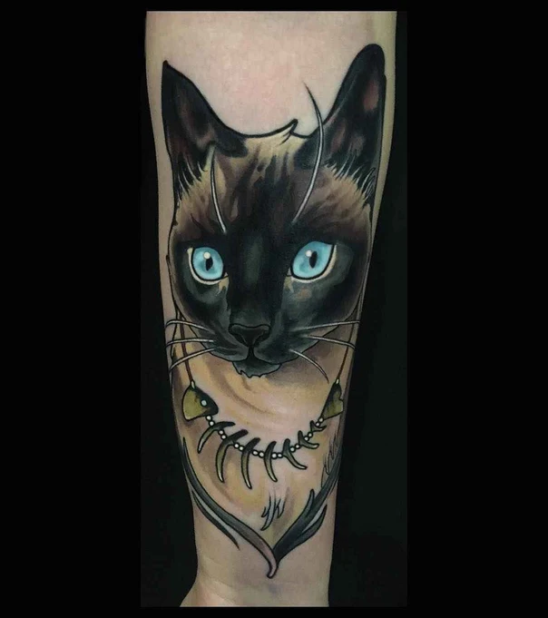 Realism Cat, Fish bones tattoo on Forearm