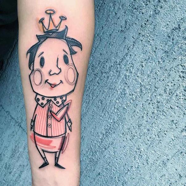Cartoon Character, Crown tattoo on Forearm