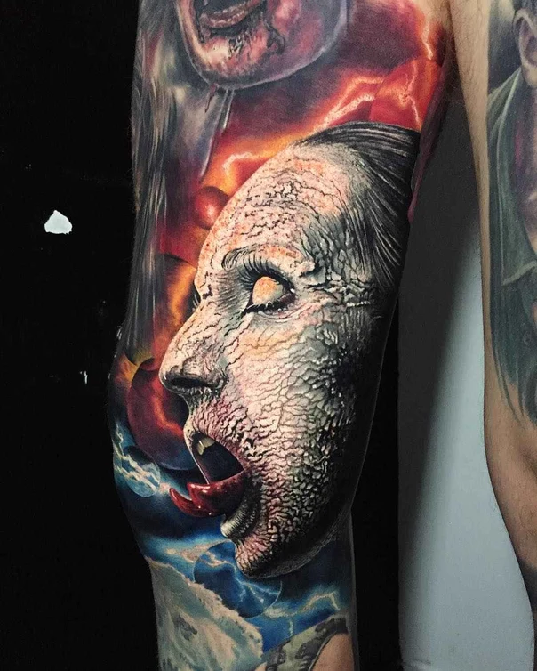 Realism Face, Horror tattoo on Full Sleeve