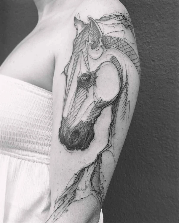 Sketch Horse tattoo on Shoulder