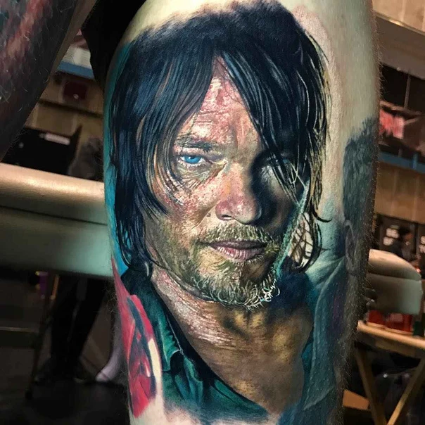 Realism Portrait tattoo on Thigh