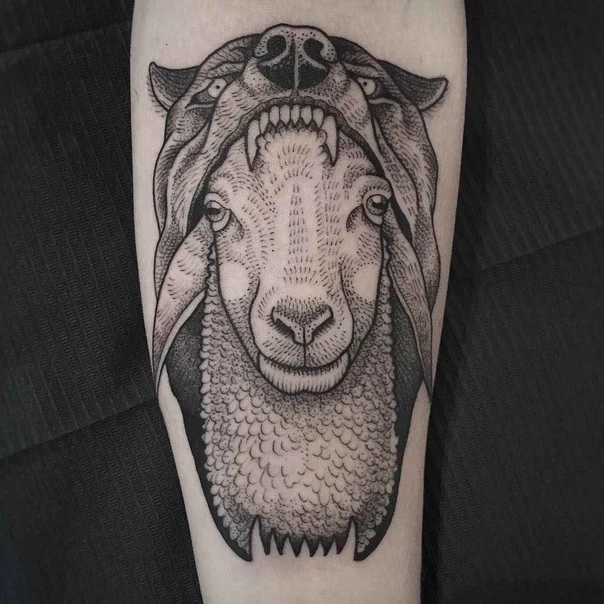 Blackwork Animal, Wolf tattoo on Forearm