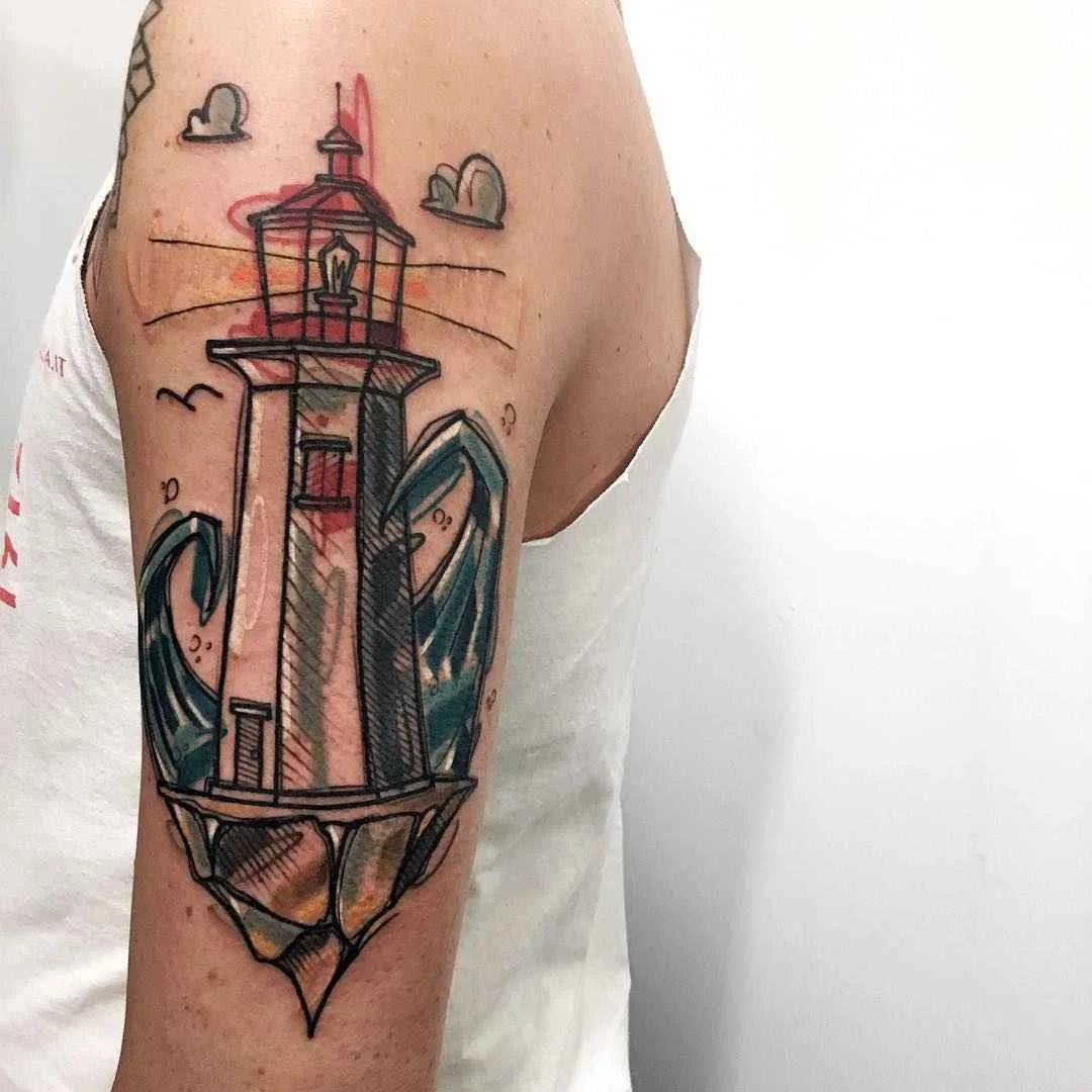 Tatuatore Luca Testadiferro disegno a colori tatuaggio a tratto