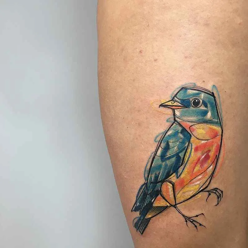 Tatuatore Luca Testadiferro disegno a colori tatuaggio a tratto