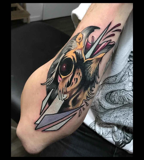 Neo Traditional Bird, Geometric tattoo on Forearm