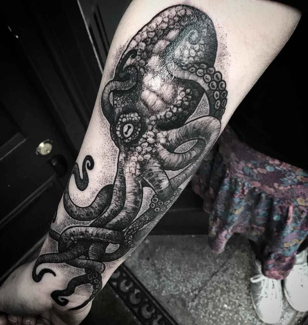 Black & Grey Octopus tattoo on Forearm