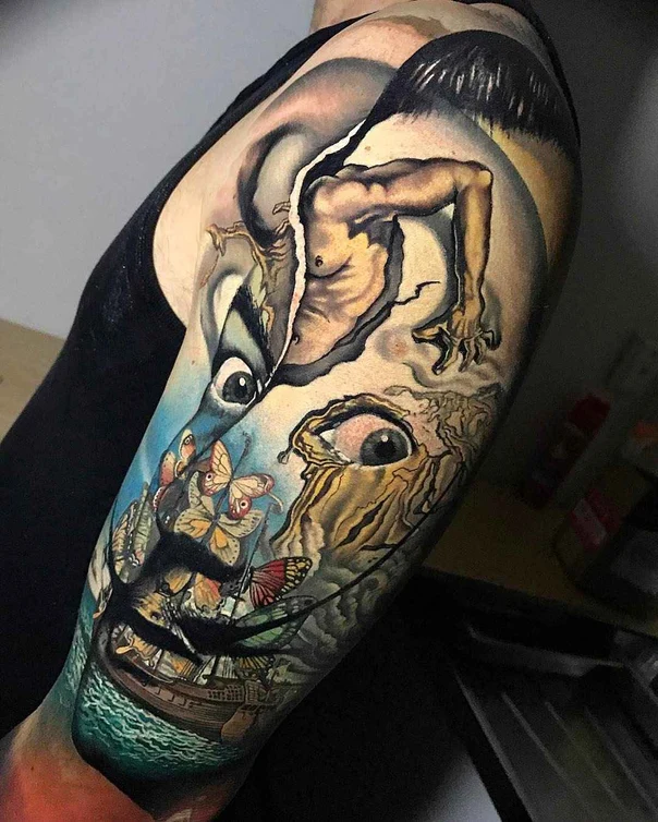 Surrealism Butterflies, Eye tattoo on Full Sleeve