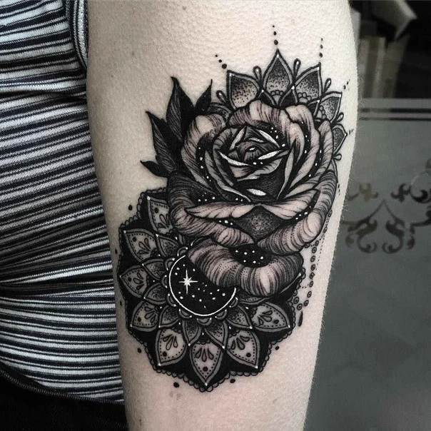 Blackwork Rose, Mandala tattoo on Forearm