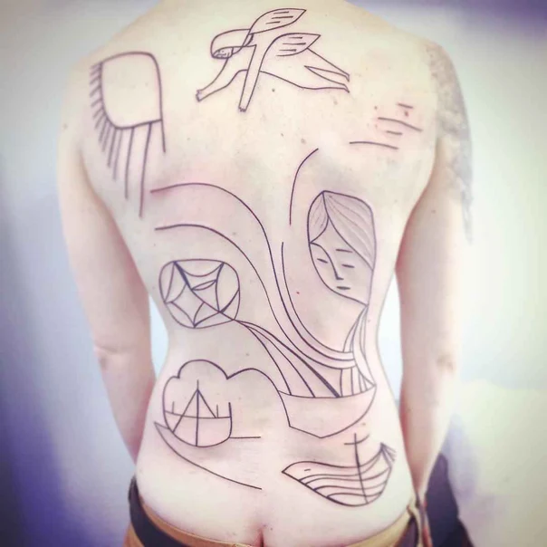 Linework Geometric, Figure tattoo on Full Back