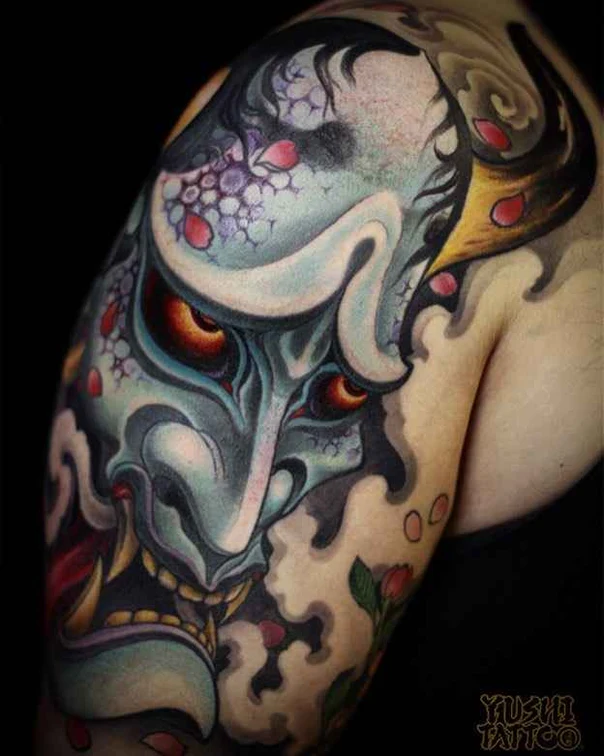 Japanese Oni, Mask tattoo on Upper Arm