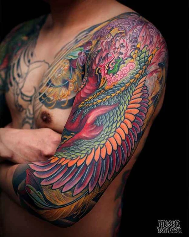 Japanese Phoenix, Dragon tattoo on Full Sleeve