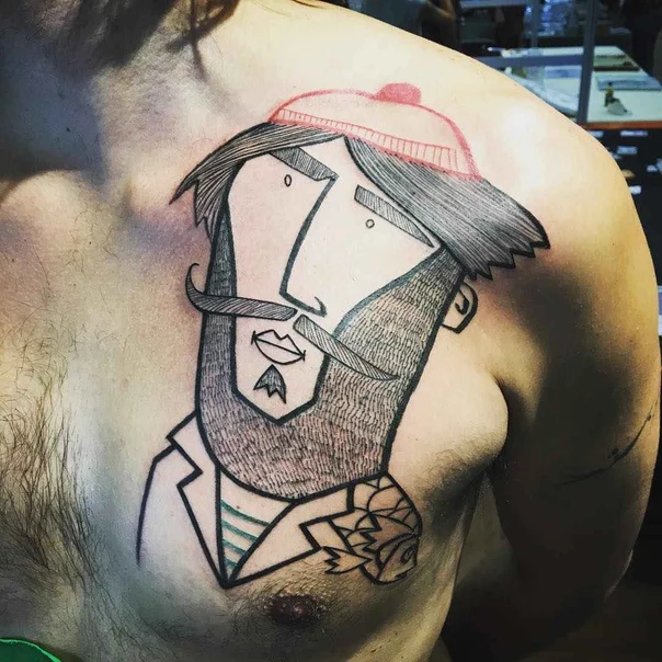 Illustrative Portrait, Beard tattoo on Chest