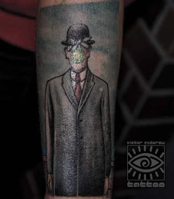 Realism Man, Bowler hat tattoo on Forearm