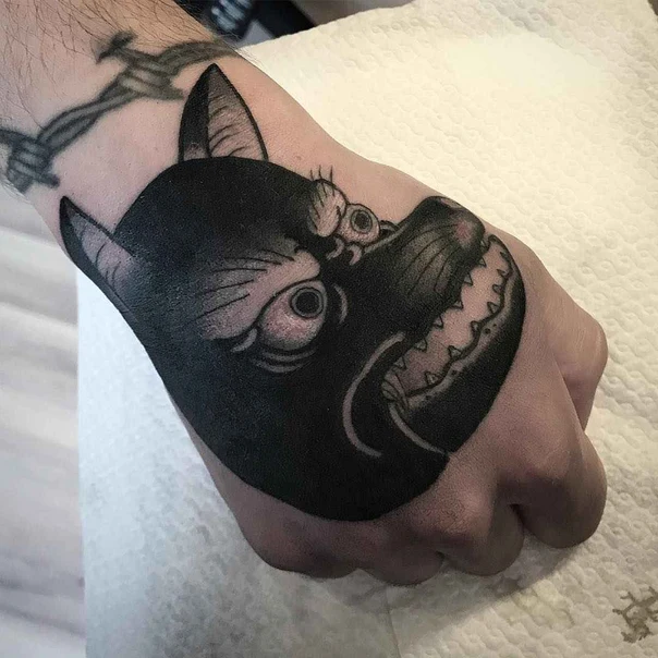 Blackwork Animal, Dog tattoo on Hand