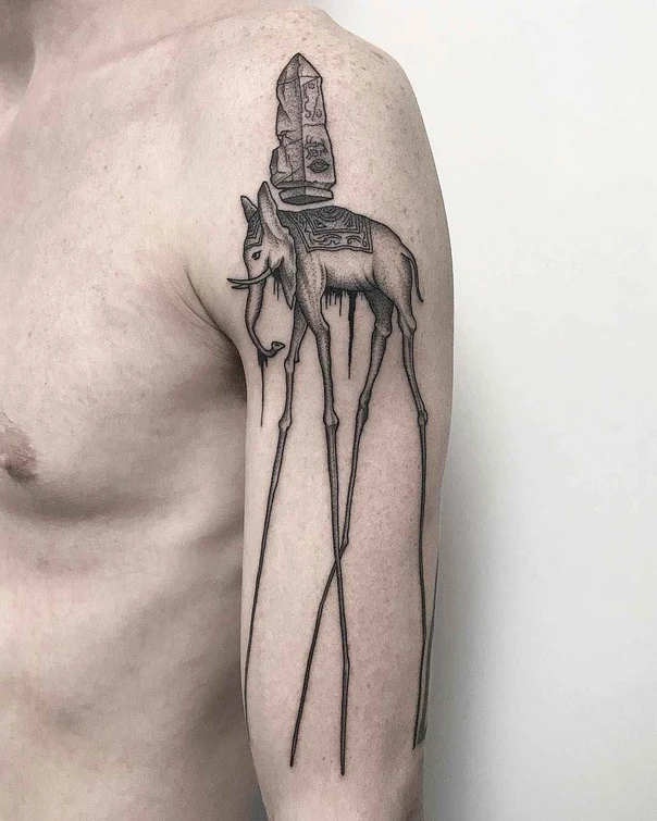 Surrealism Elephant, Crystal tattoo on Shoulder