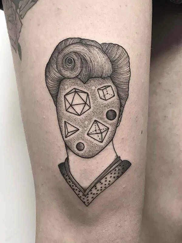 black and grey geometric Tatuagem em thigh #15572 | Tatuador Michele Volpi