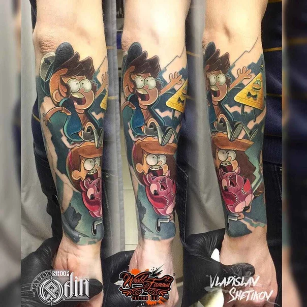 Cartoon Cartoon characters tattoo на Предплечье