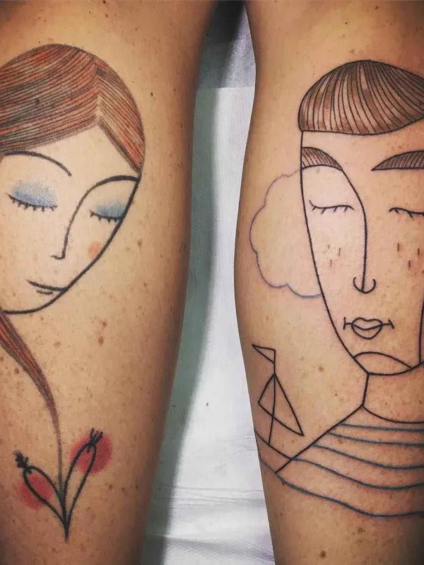 color illustrative tattoo auf calf #15752 | Tätowierer Lionel Fahy