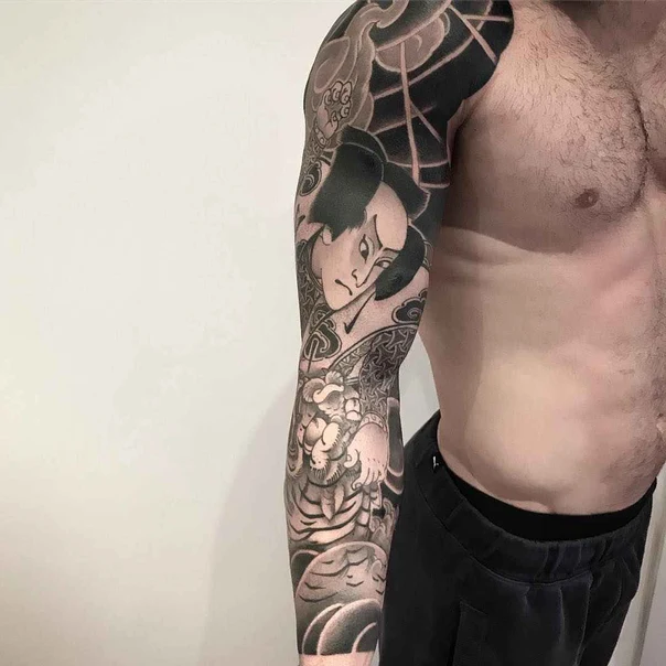 Japanese Geisha, Waves tattoo on Full Sleeve