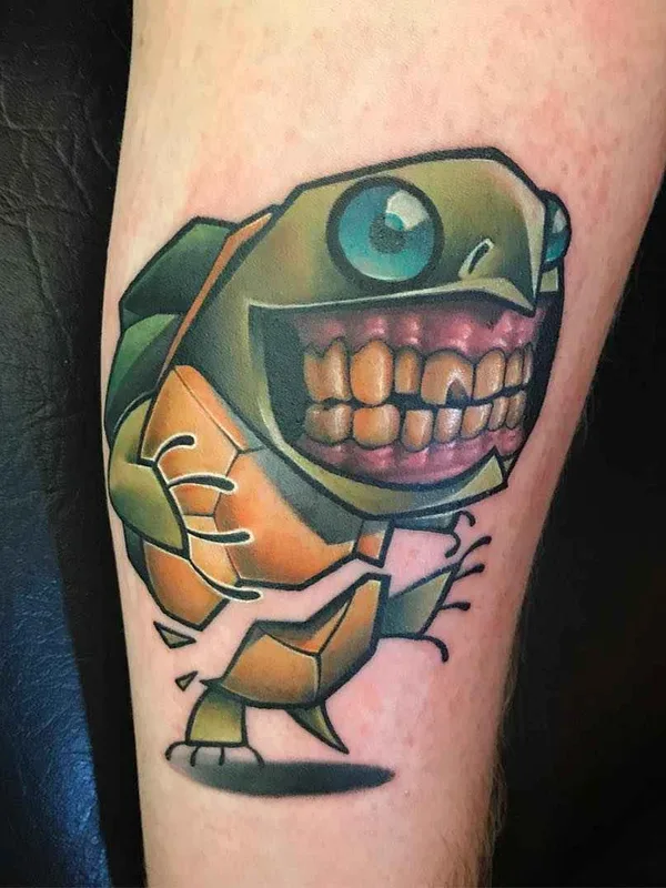 color cartoon Tatuaggio su calf #15845 | Tatuatore Josh Peacock