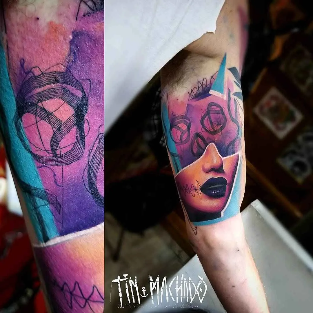 Artista del tatuaggio Tin Machado color authors tatuaggio surreale con elementi di ritratto realistico | Buenos Aires, Argentina