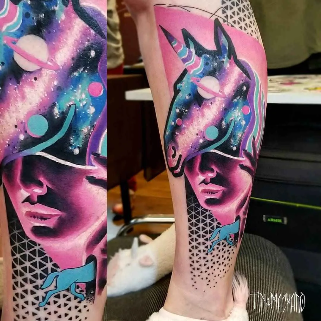 Artista del tatuaggio Tin Machado color authors tatuaggio surreale con elementi di ritratto realistico | Buenos Aires, Argentina