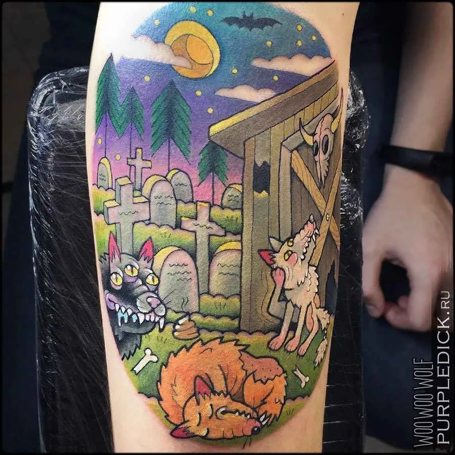 Tattoo artist Dmitriy PurpleDick Yakovlev color authors new school tattoo | Moscow, Russia
