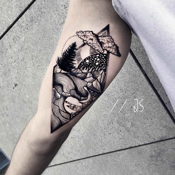 Geometric Landscape, Cloud tattoo on Forearm