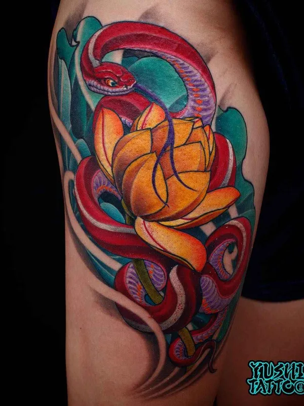 color japanese 纹身 在 thigh #16287 | 纹身师 Yushi