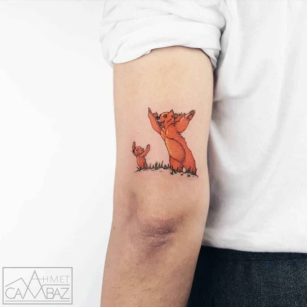 Illustrative Bear tattoo on Outer arm