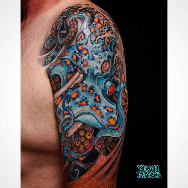 Japanese Octopus, Wave tattoo on Full Sleeve