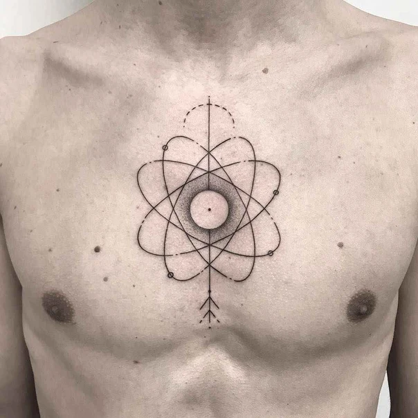 Geometric Sacred geometry, Atom tattoo on Chest