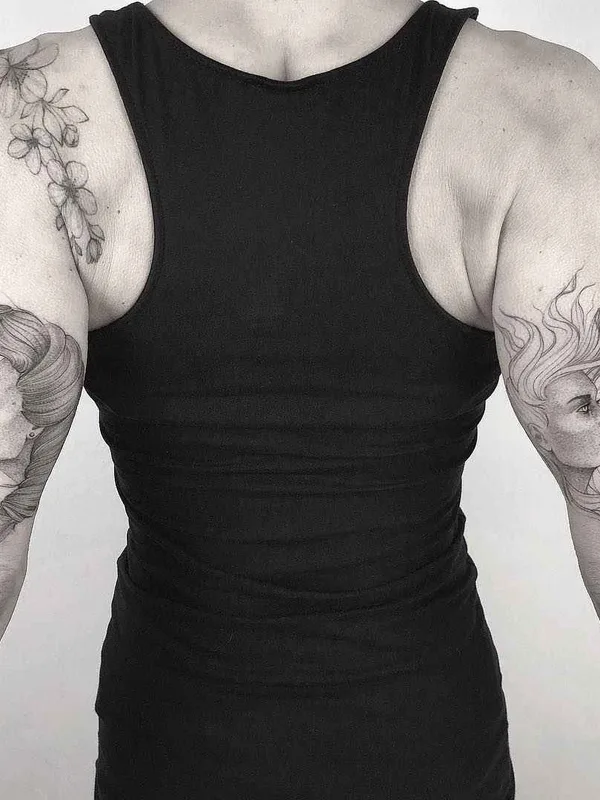 female black and grey fineline tattoo on full sleeve #16294 | Tattoo Artist Iosep
