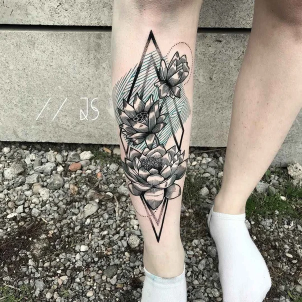 Geometric Lotus, Geometric tattoo on Calf