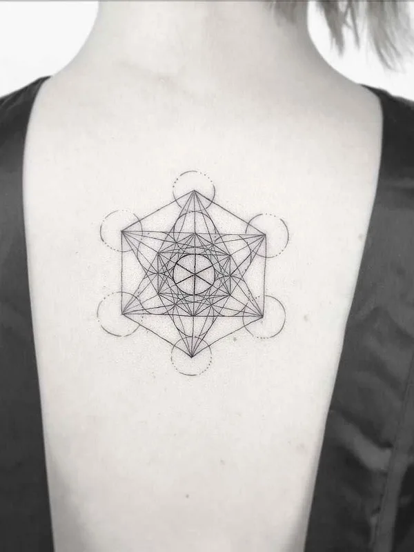 female black geometric tattoo on upper back #16300 | Tattoo Artist Iosep