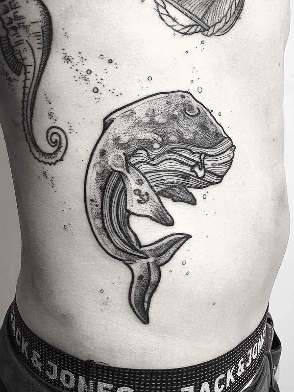 black and grey blackwork tattoo on side #16293 | Tattoo Artist Iosep