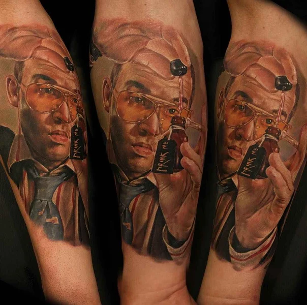 Realism Portrait, Bottle tattoo on Forearm