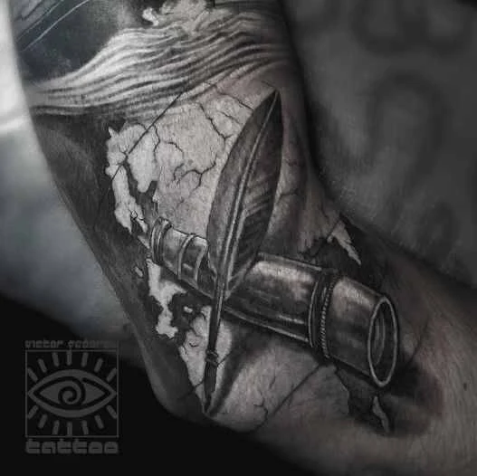 Реализм Feather, Map tattoo на Предплечье