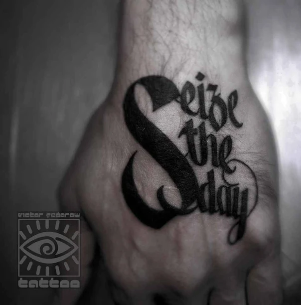 Lettering Text tattoo on Back of Hand