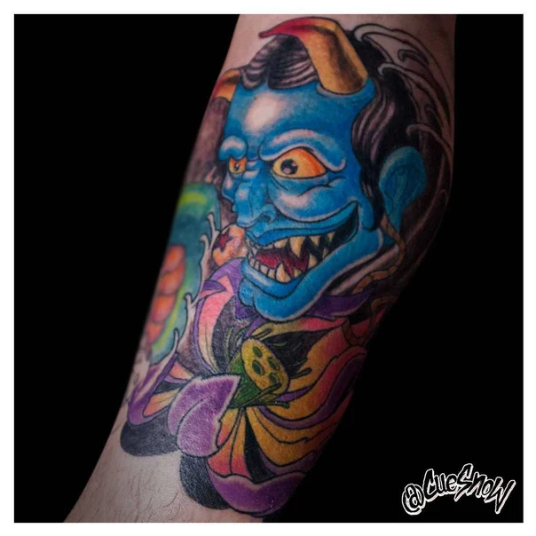 Japanese Demon, Lotus tattoo on Forearm