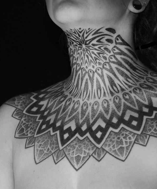 female black dotwork tattoo auf neck #16009 | Tätowierer Maksim Zhuravlev