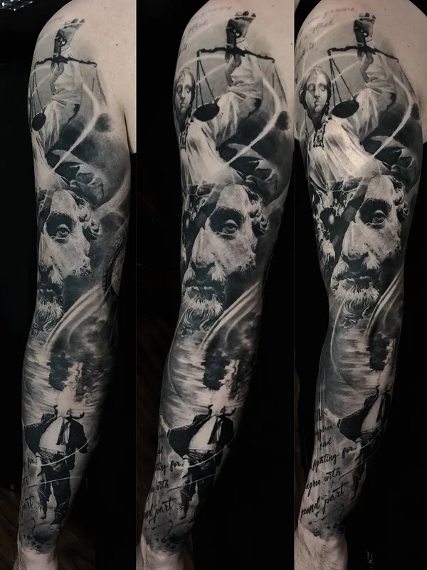 black and grey realism Tatuaggio su full sleeve #27405 | Tatuatore Alex Oberov