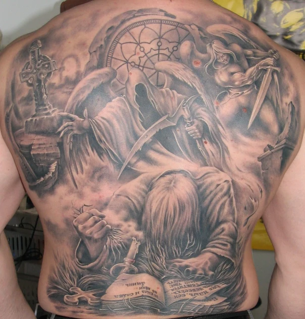 Реализм Grim reaper, Angel tattoo на Спина (полная)