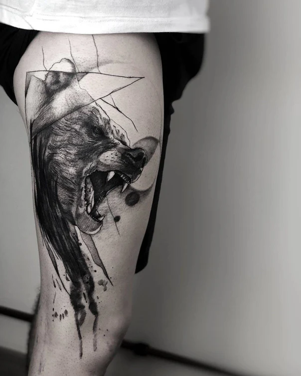 Sketch Animal, Geometric tattoo on Thigh