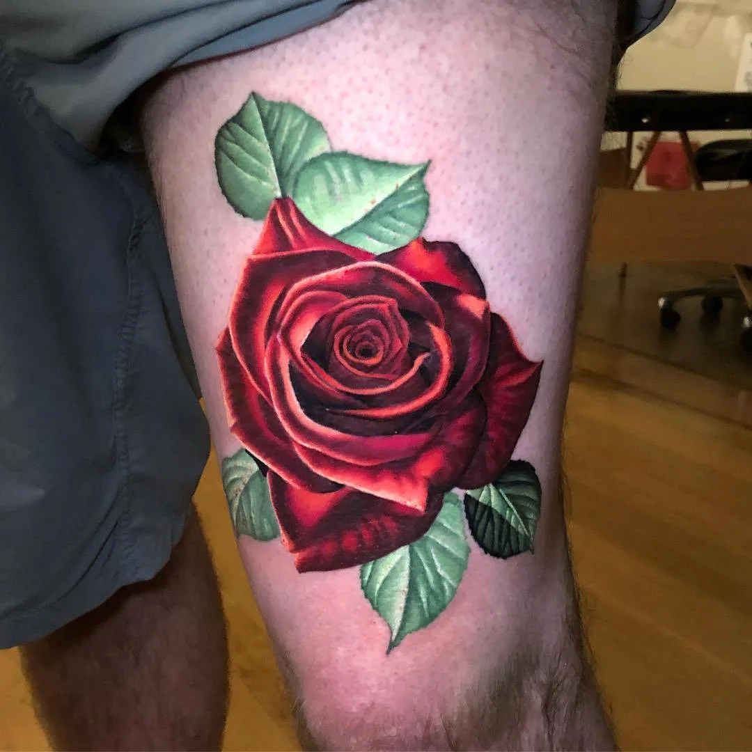 Tattoo artist Jose Guevara Morales authors style color floral realistic tattoo, rose | Hesperia, CA, USA
