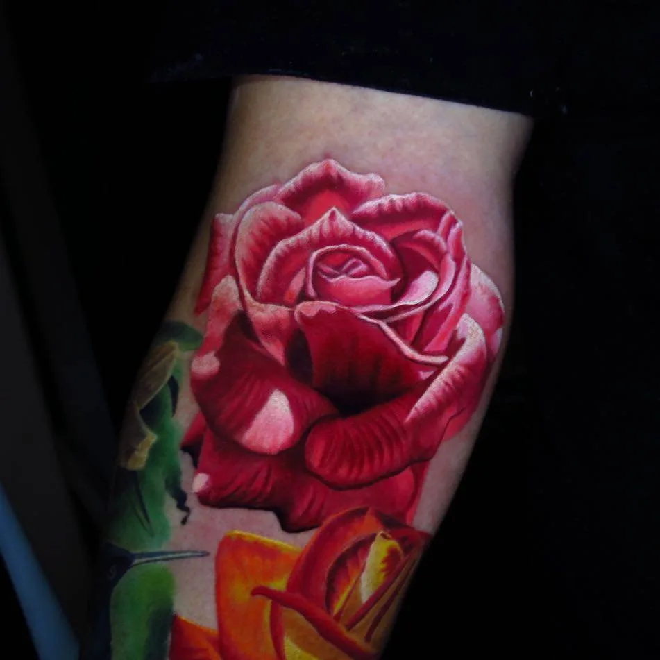 Tattoo artist Jose Guevara Morales authors style color floral realistic tattoo, rose | Hesperia, CA, USA