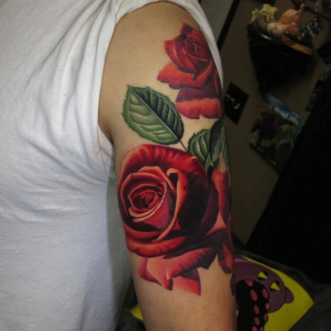 Tattoo artist Jose Guevara Morales authors style color floral realistic tattoo, rose | Hesperia, CA, USA